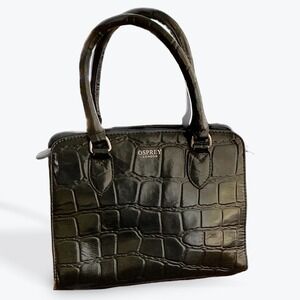 Osprey London Black Croc Embossed Leather Satchel Bag Structured Top Handle